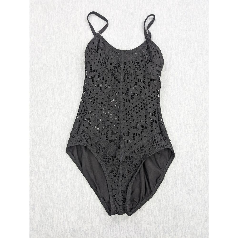 Robin Piccone Swimsuit Womens 4 Black Crochet One Piece Monokini Swimwear